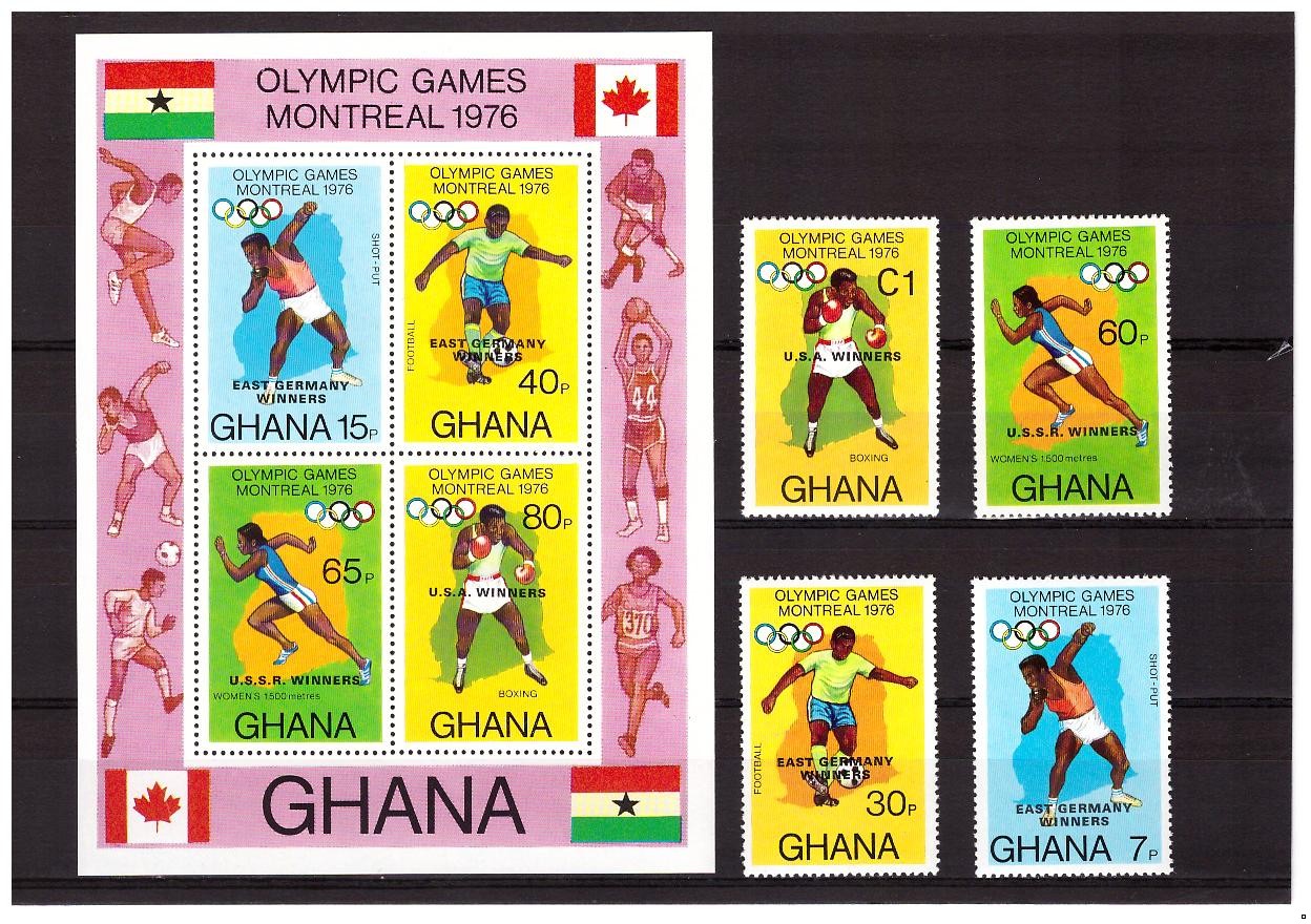 Гана Олимпиада-76 летняя надпечатка, серия+блок
