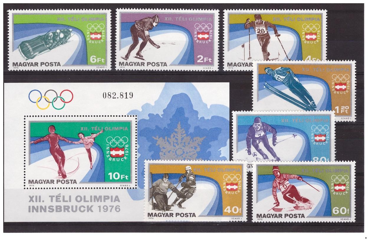 Венгрия 1975 г. №3089-3095, 3096 Зимние Олимпийские игры 1976 Инсбрук, серия+блок