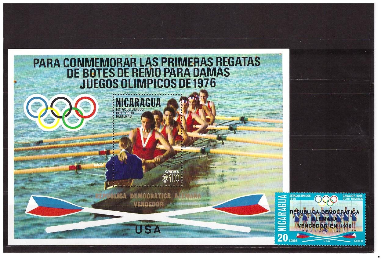 Никарагуа Олимпиада-76 летняя, серия+блок, надпечатка