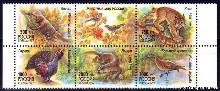 Россия 1997 г. № 376-380. Фауна. Животный мир. Сцепка