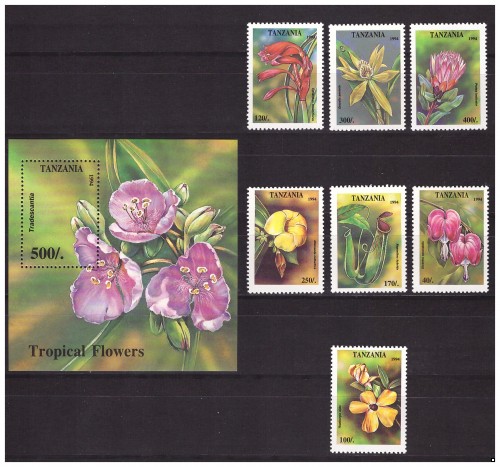 Танзания Тропические цветы, серия+блок
