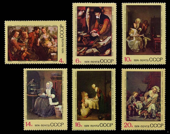Кликните для увеличения изображения СССР 1974 г. № 4412-4417 Зарубежная живопись, серия 6 марок