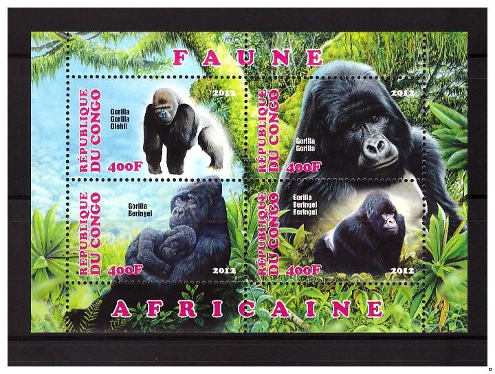 Конго 2012 г. Фауна Африки Горилла, блок