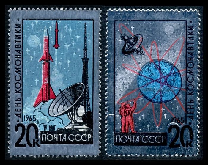 СССР 1965 г. № 3189-3190 День космонавтики, фольга, серия 2 марки