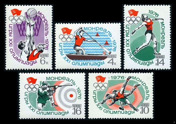 Кликните для увеличения изображения СССР 1976 г. № 4583-4587 XXI летние Олимпийские игры в Монреале, серия 5 марок.