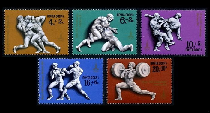 Кликните для увеличения изображения СССР 1977 г. № 4706-4710 XXII летние Олимпийские игры в Москве, серия 5 марок.