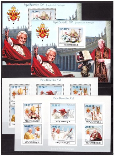 Мозамбик 2009 г. Папа Римский Бенедикт XVI, 2блока+2МЛ(перф.+беззубц.)