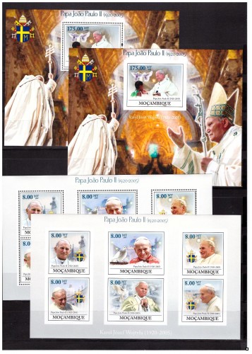 Мозамбик 2009 г. Папа Римский Иоанн Павел II, 2блока+2МЛ(перф.+беззубц.)