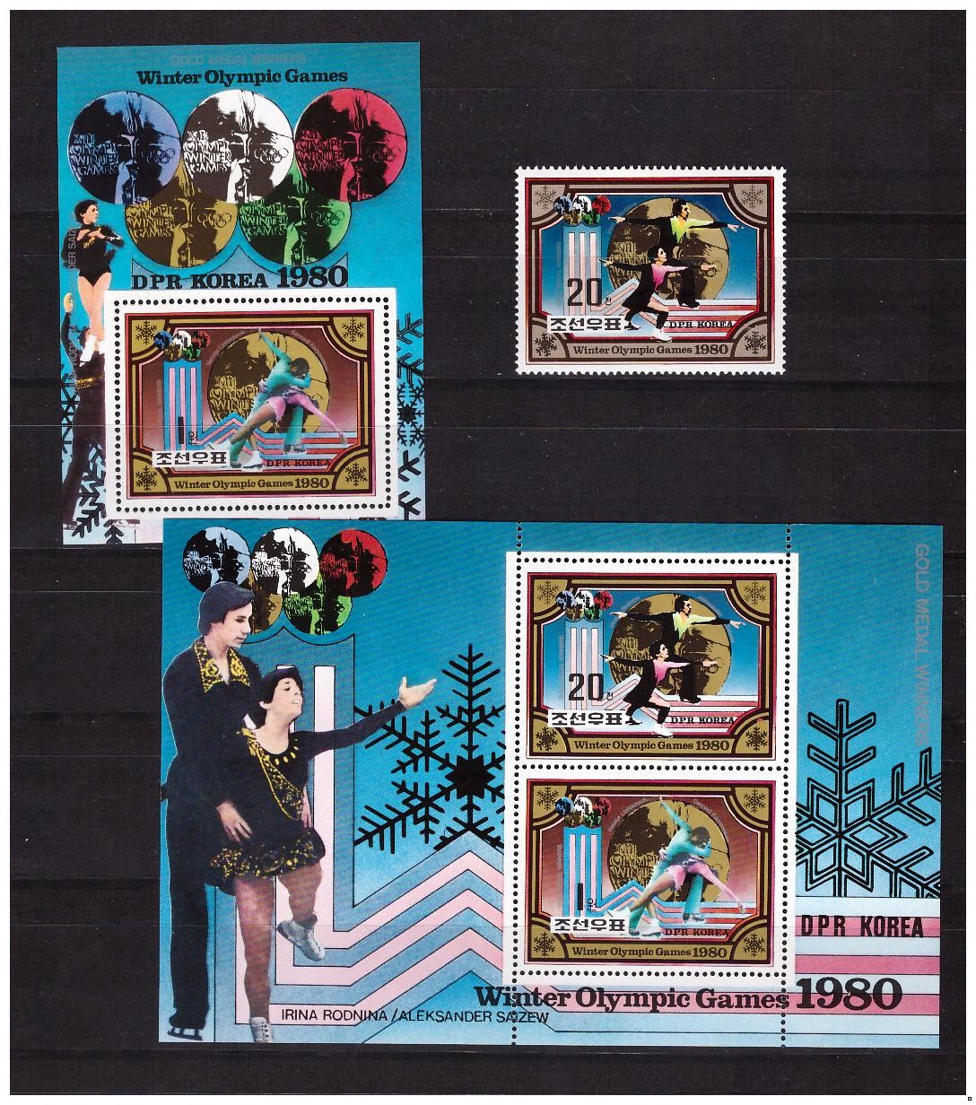 Северная Корея 1980 г. Олимпиада-80 зимняя, марка+блок+МЛ