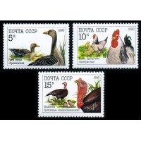 СССР 1990 г. № 6223-6225 Фауна. Домашние птицы, серия 3 марки.