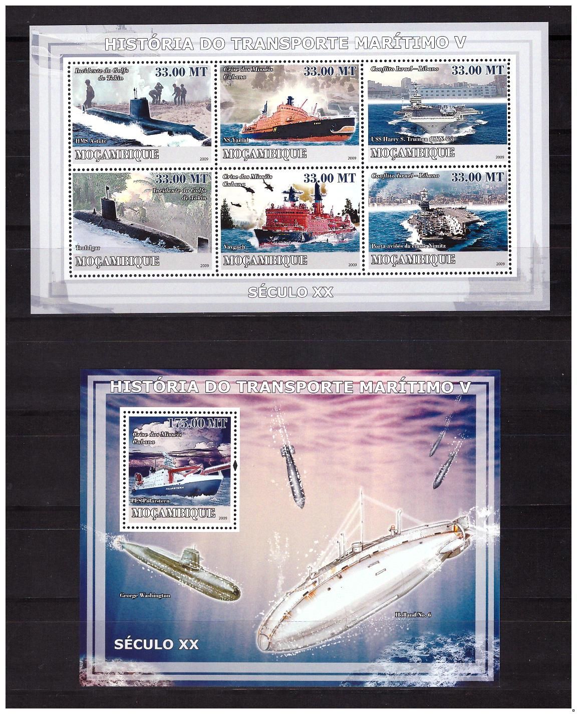 Мозамбик 2009 г. История морского транспорта, тип V, блок+МЛ