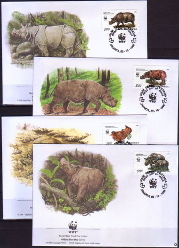Индонезия 1996 г. Фауна WWF Носороги, 4 КПД