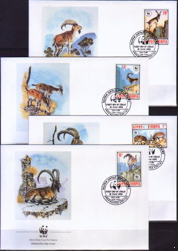 Кликните для увеличения изображения Эфиопия 1990 г. Фауна WWF Горные козлы, 4 КПД
