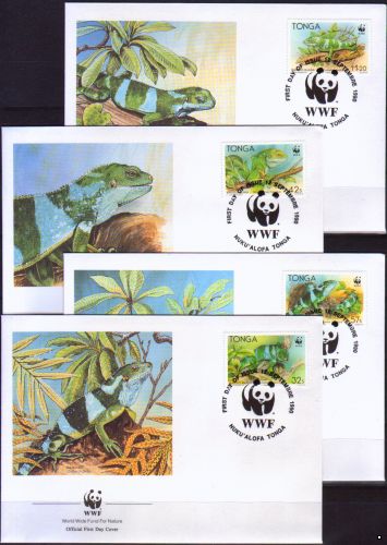 Тонга 1990 г. Фауна WWF Полосатая фиджийская игуана, 4 КПД