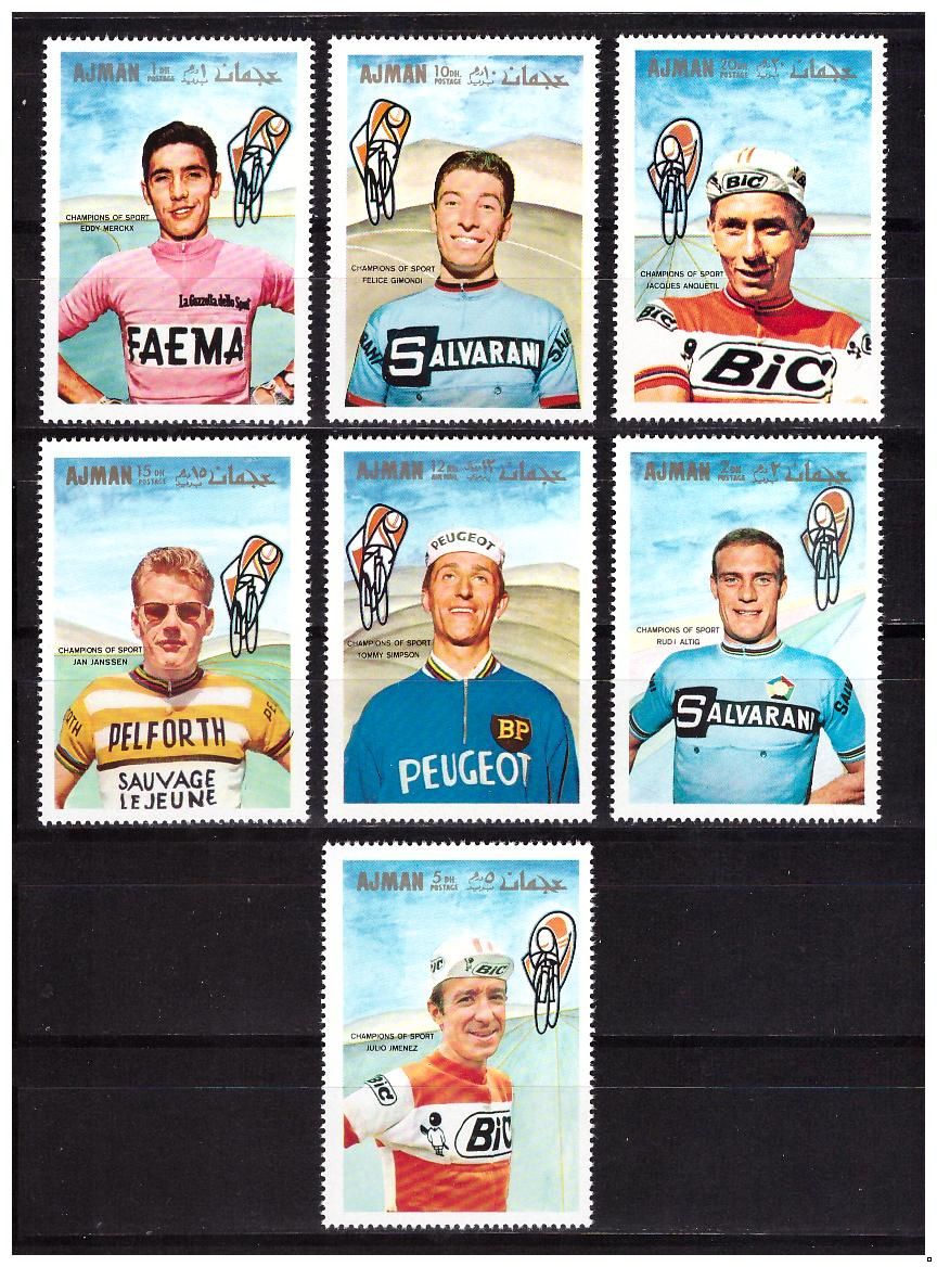 Аджман 1969 г. № 354-360. Велоспорт. Знаменитые спортсмены. Серия